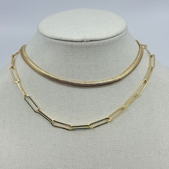 Sugarfix By Baublebar Necklace Omega Chain Link Layered Gold Tone - Picture 2 of 10